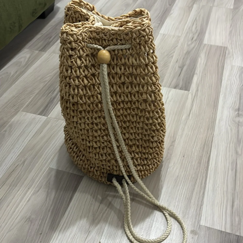 Backpack Beach Straw Woven Weekend Getaways Tan Bag - Picture 2 of 13